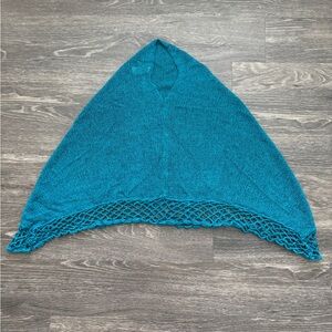 Teal Knit Shawl with Lace Trim